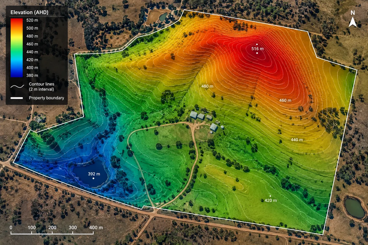 Illustrative elevation and contour mapping example