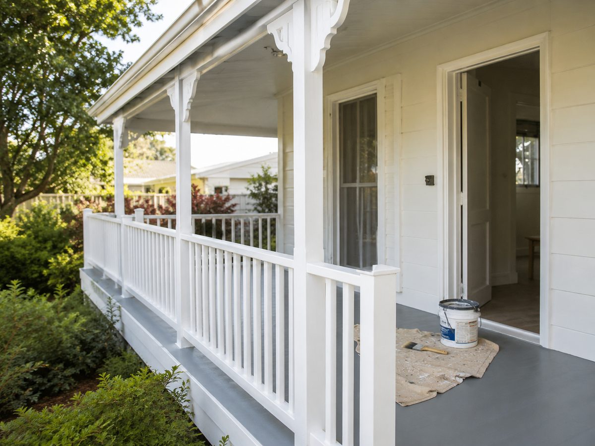 Freshly painted verandah with tidy white trim