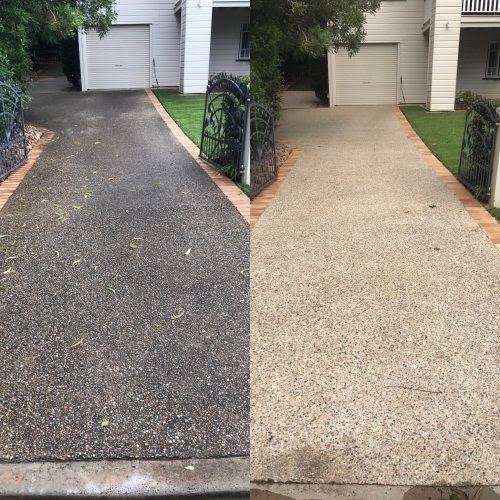 P&Z driveway pressure-cleaning before and after